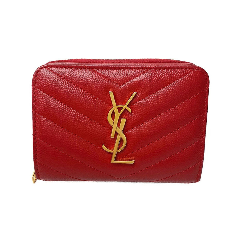 SAINT LAURENT Paris Monogram Compact Zip Around Wallet Short
